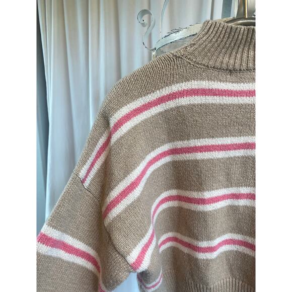 Forever 21 Sweater Cropped Knit Crewneck striped, pink white tan Size Small - Picture 6 of 8